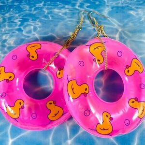Adorable Duckie Hot Pink Pool Float inflated Earrings